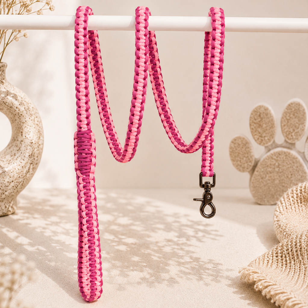 Paracord povodec Cobra Pink & White | Dolžina povodca: 180 cm