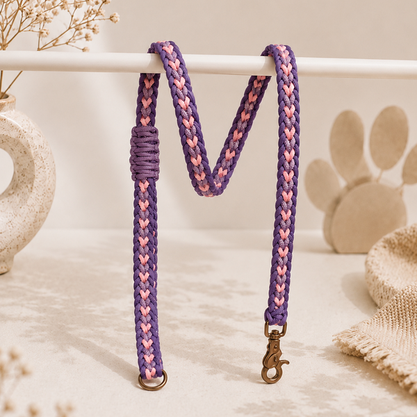 Paracord povodec Hearts Purple & Pink | Dolžina povodca: 130 cm