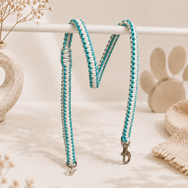 Paracord povodec Cobra Turquoise & White | Dolžina povodca: 110 cm