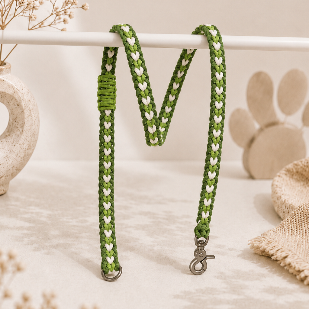 Paracord povodec Hearts Green & White | Dolžina povodca: 130 cm