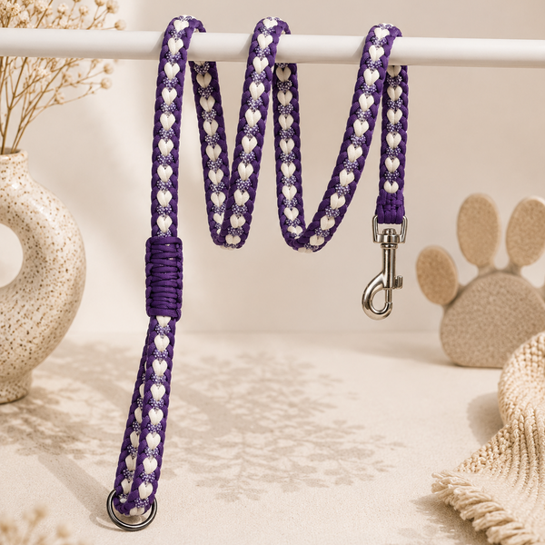 Paracord povodec Hearts Purple & White | Dolžina povodca: 130 cm