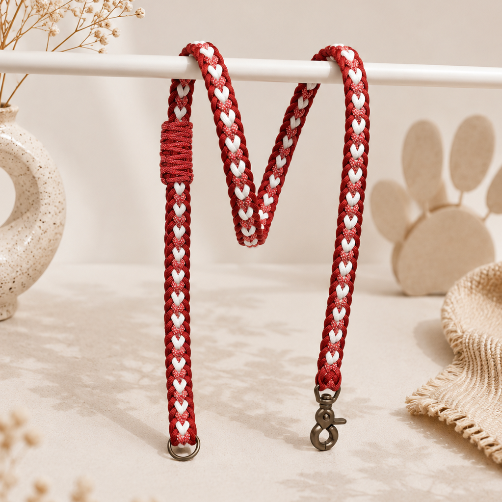 Paracord povodec Hearts Red & White | Dolžina povodca: 130 cm