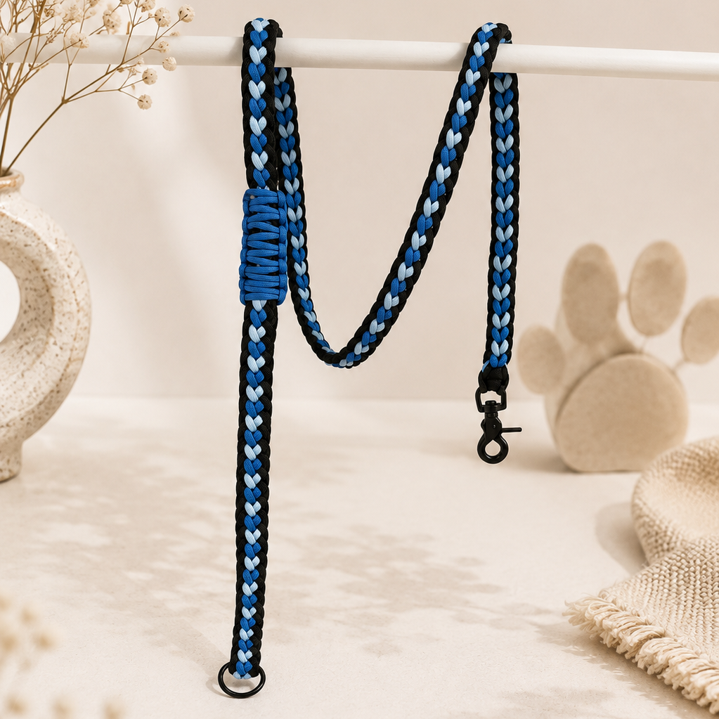 Paracord povodec Hearts Blue & Black | Dolžina povodca: 130 cm