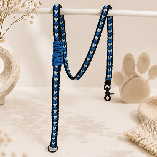 Paracord povodec Hearts Blue & Black | Dolžina povodca: 130 cm